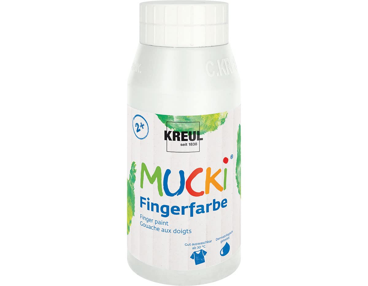 Kreul Mucki 23201 Bright Finger Paint, 750 ml in White, Water-Based, Paraben Gluten Lactose and Vegan, Washable, Can be Used with Brush, Sponge, Spatula and Fingers