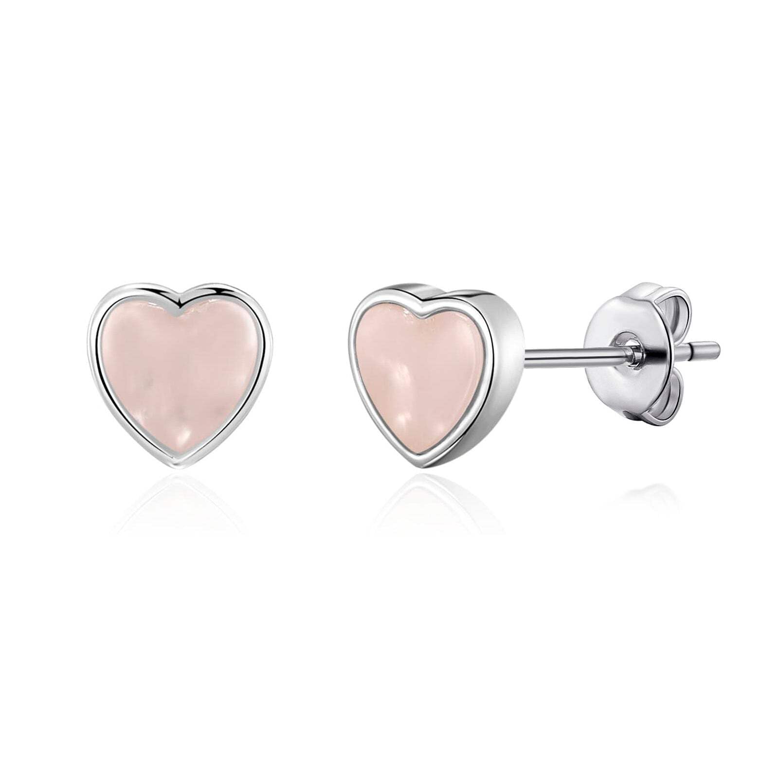 Philip Jones Rose Quartz Heart Stud Earrings