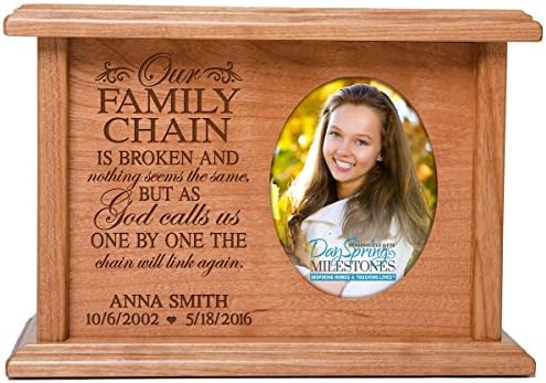 LifeSong Milestones Custom Personalized Memorial Funeral Cremation Urn Box for Human Ashes Holds 2x3 Photo Engraved Urn and Picture Frame for Loss of Loved One Holds 64 cu in Our Family Chain