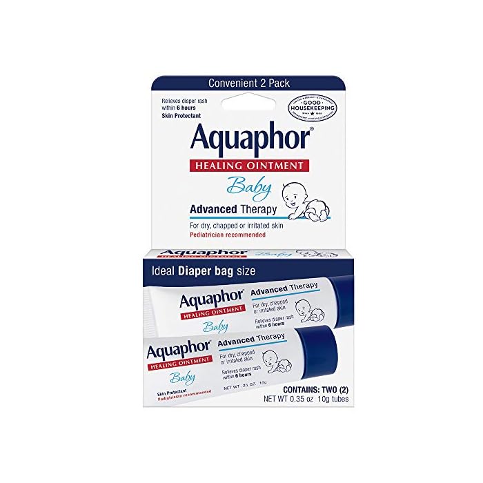 Aquaphor Baby Healing Ointment To-Go Pack - Advanced Therapy for Chapped Cheeks and Diaper Rash - Two .35 oz. Tubes