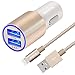 IWAVION Car Charger (4.8A/24W) with 3FT/1M Nylon Braided Lightning to USB Cable for Apple iPhone 7/7 Plus/6s/6s Plus/6/6 Plus/5s/5c/5, iPad Mini/Air/Pro, iPod, Samsung Galaxy S7/Edge/Note (Gold)