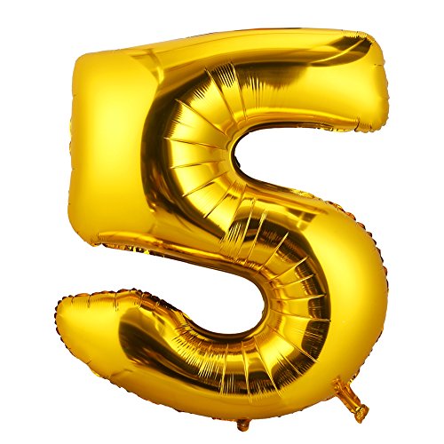 LOKIPA 40inch Jumbo Balloon Number of 5 Gold Foil Mylar Balloons for Birthday Anniversary Party Celebration