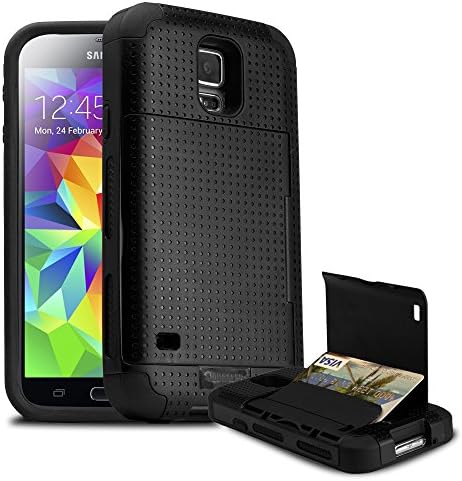 Galaxy S5 Case, SMUGGLER Pocket Stash Case BLACK for Samsung Galaxy S5 with Dual Layer and TPU Shock Absorb Designed Cushion and Wallet Stand with Pocket for Samsung Galaxy S5