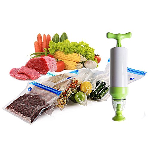 Click Here to See More Images Sous Vide Bags-Vacuum Sealer with Hand Pump,Food Saver Vacuum System Reusable bags & Easy to Use, Practical for Food Storage & Cooking (1 Pump with 5 Different Size BPA FreeBags)