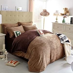 Amazon.com: SAYM Home Bedding Sets Thicked Flannel Brown