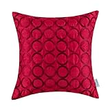 CaliTime Contempo Decorative Throw Pillow Cushion Covers Pillowcase Shell Faux Silk Two-tone Circles Rings Chain Embroidered 18 X 18 Inches Deep Red