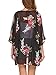 Women Chiffon Floral Print Loose Cover Up Top Summer Kimono Cardigan (M, Black)