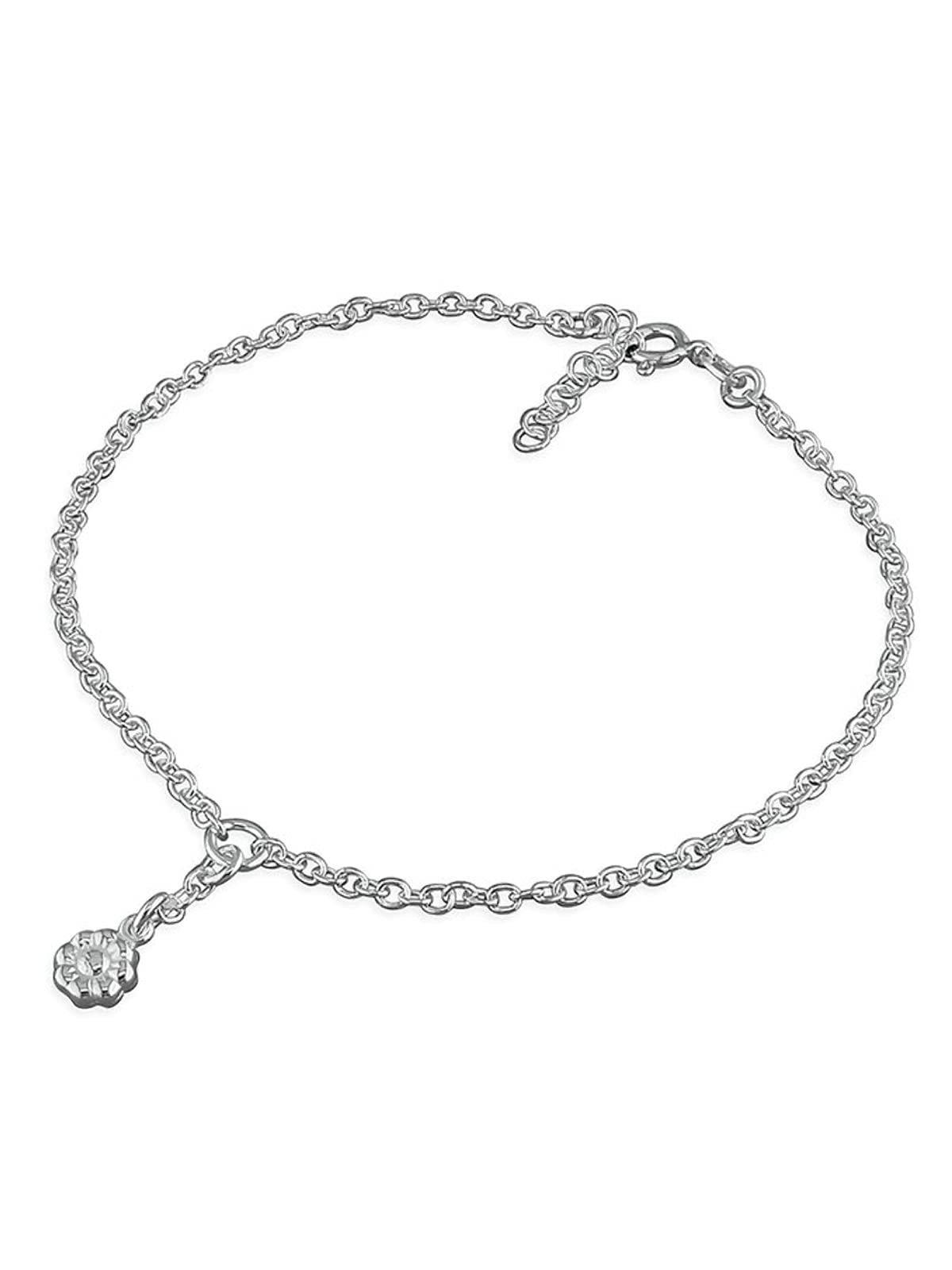 Designer Inspirations Boutique 9.75 Inch Daisy/Flower Charm On Chain Sterling Silver Anklet/Ankle Bracelet/Ankle Chain - 925 Sterling Silver - 9.75" Inch / 25 cm - Anklets for Women