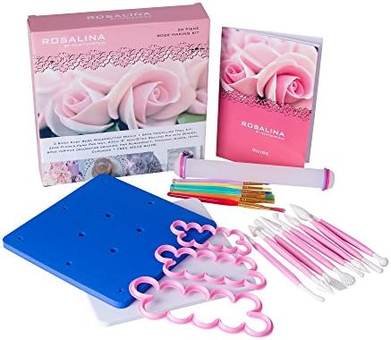 Rosalina - A kit with Rose Maker/Cutter Mould + Modelling Kit, Flower Foam Pad, Non-Stick Rolling Pin, 6pcs decorating brushes, For Sugarcraft, Fondant, Cakes, Icing, Cupcakes + FREE IDEAS GUIDE