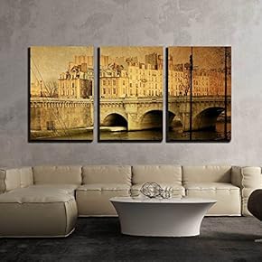3 Piece Canvas Wall Art - Beautiful Parisian Streets - with Space for Text or Image - Modern Home Art Stretched and Framed Ready to Hang - 16"x24"x3 Panels