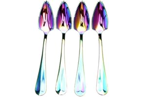 JUCOXO Stainless Steel Grapefruit Spoons for Citrus Fruit, Rainbow Magic Mirror Finish Serrated Grapefruit Spoons, Watermelon