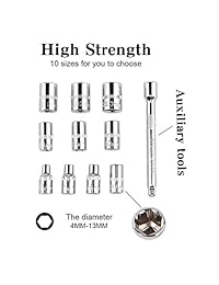 Egofine Juego de 12 llaves de vaso de carraca de 1 4 pulgadas, con 10 enchufes de 4 a 0.512 in y 2 vías de liberación rápida con mango de carraca y barra de extensión