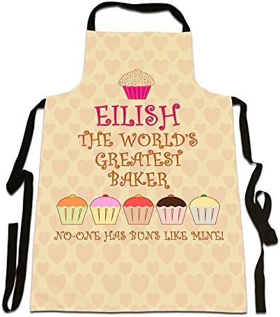 Eilish, 'The World's Greatest Baker'....'No-One Has Buns Like Mine!', Personalised Name, Humorous Design, Great Quality Canvas Apron, Size 25in x 35in approximately