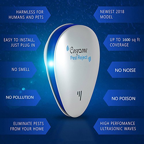Ultrasonic Pest Repeller 6 Packs Electronic Pest Control Repellent Reject Plug In for Insect, Mouse, Rats, Spiders, Fleas, Roaches, Bed Bugs, Mosquitoes, Eco-Friendly, Human & Pet Safe