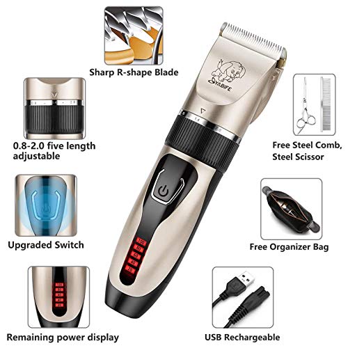 Dog Clippers, USB Rechargeable Cordless Dog Grooming Kit, Electric Pets