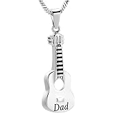 Yinplsmemory Cremation Jewelry Carved Guitar Urn Necklace for Ashes for Dad Cremation Pendant Ashes Holder Memorial Keepsake Urn Necklace for Women/Men