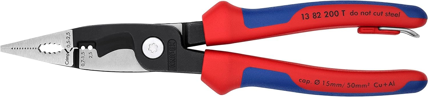 KNIPEX Pliers for Electrical Installation with Multi-Component Grips, with Integrated Tether Attachment Point for A, 13 82 200 T