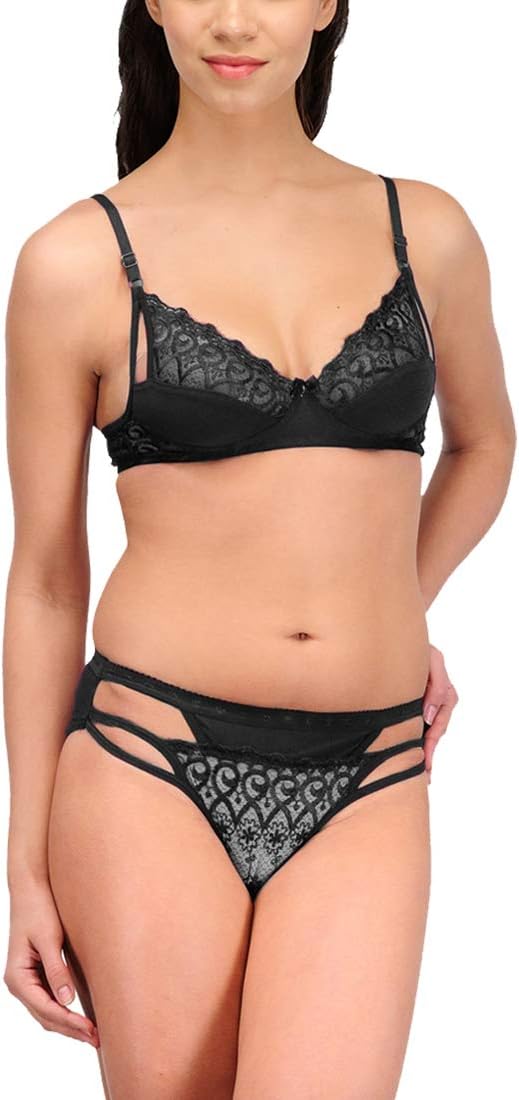 Urbaano Diamond Lace Bra & Panty Set for Women (Pack of One Bra & One Panty Set)