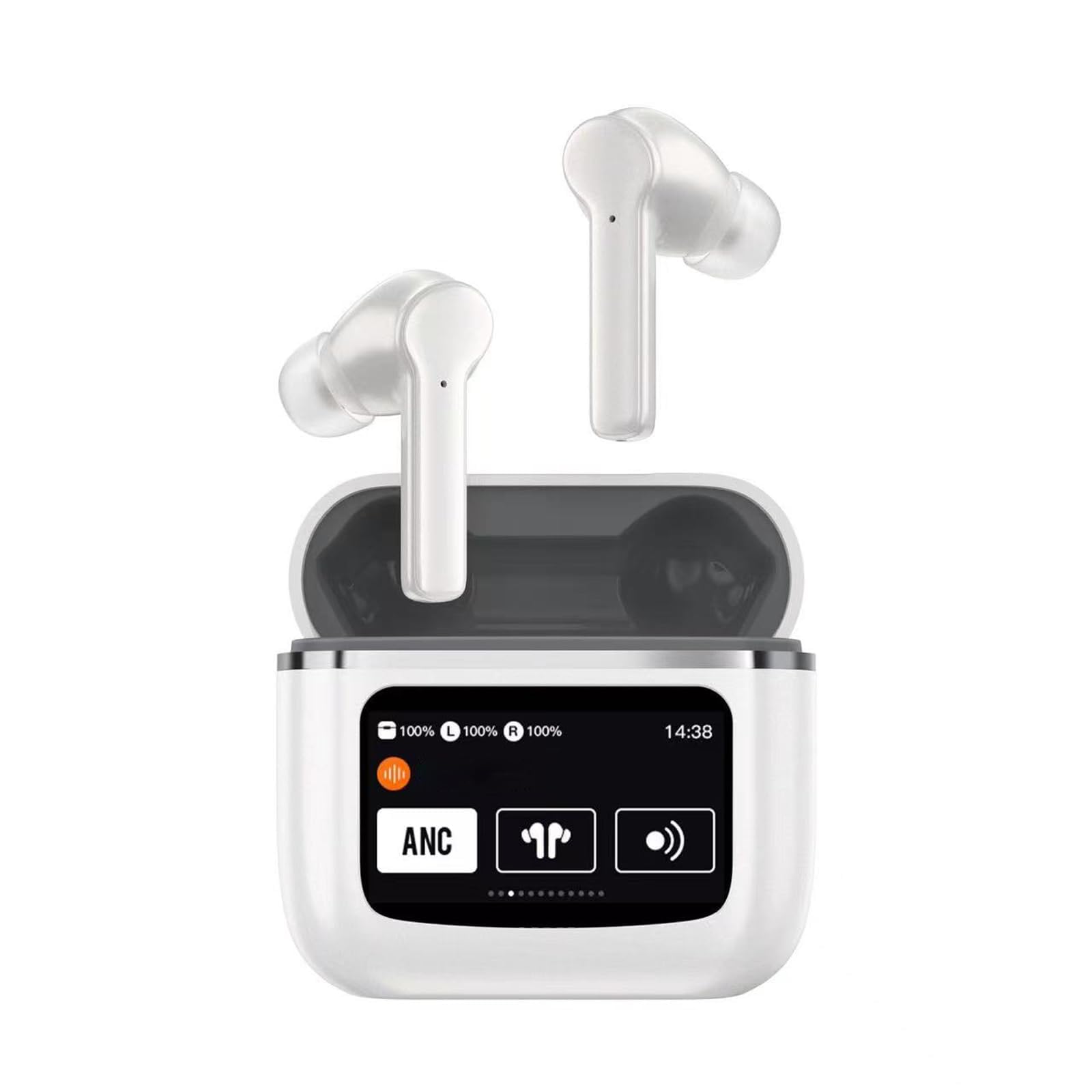 Touch Screen Wireless Earbuds Noise Cancelling In-Ear Soft Headphones Bluetooth Inear Wireless Charging Earbuds with Screen On Case ENC Ear Phones for iPhone Android