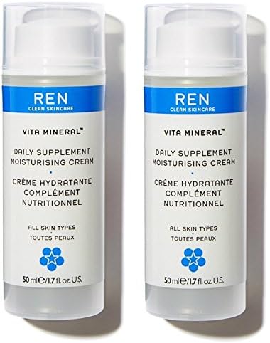 REN Skincare Vita Mineral Daily Supplement Moisturizing Cream (Pack of 2) with Camelia Oleifera Seed Oil, Shea Butter, and Cranberry Seed Oil, 1.7 fl. oz.