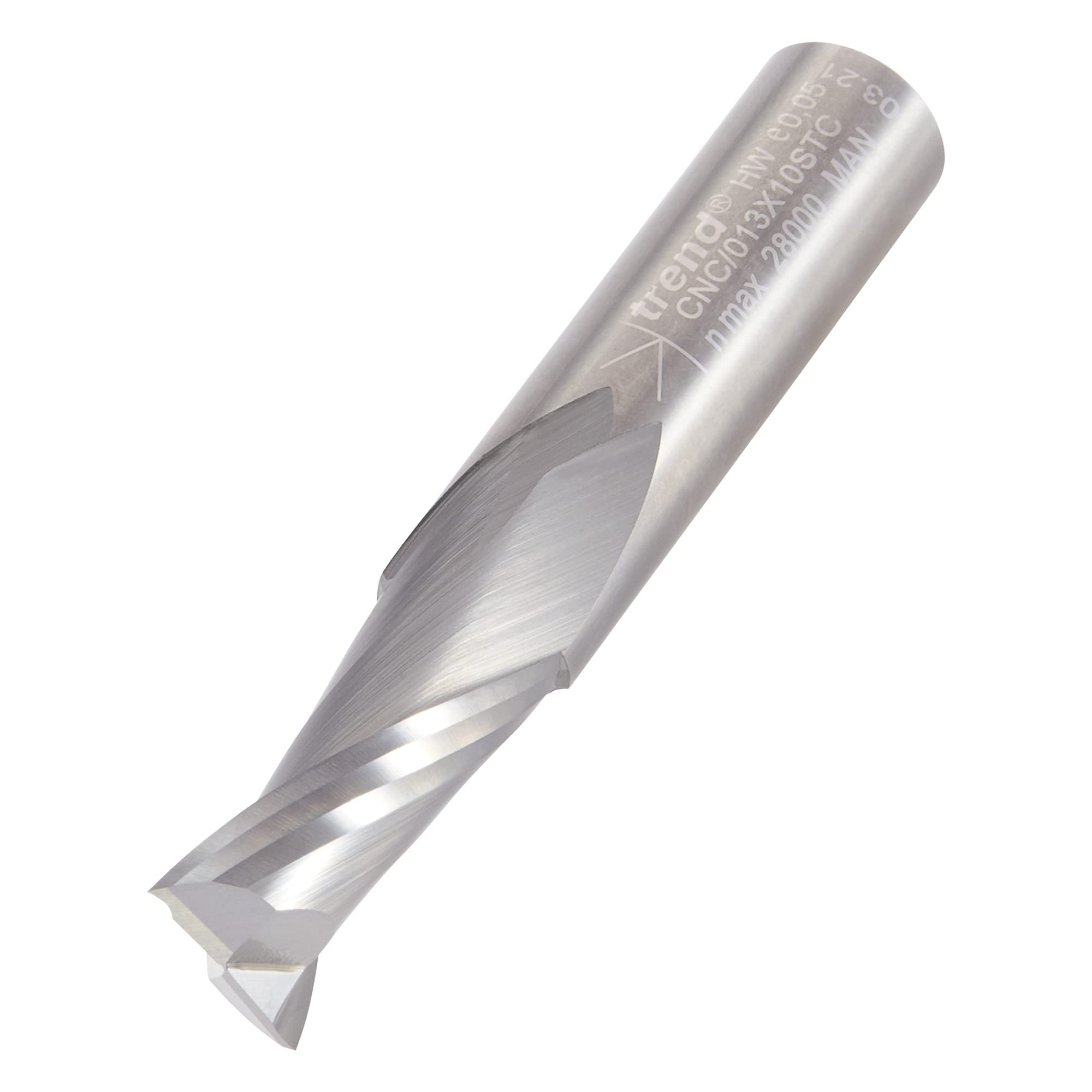 Trend CNC Spiral Up-Cut Router Cutter, 10mm Shank, 10mm Cut Diameter & 22mm Cut Length, Solid Tungsten Carbide, CNC/013X10STC