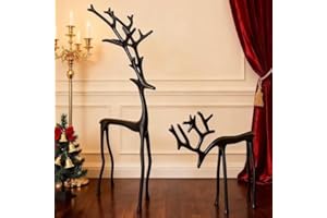 LIGHTNETSEE Modern Reindeer Decor Set, Black Aluminum Alloy Christmas Figurines, Large 16.7" H and Small 7.1" H, 2-Piece Holi