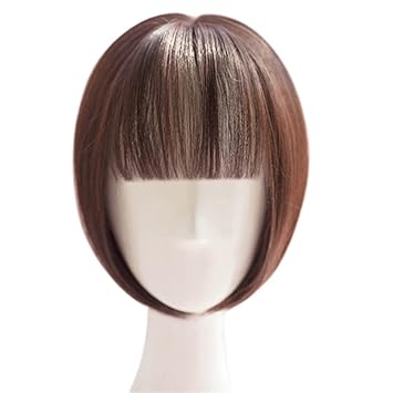remeehi kurzes glattes kunsthaar bob haar topper clip in haarteil mit pony fur dunner werdendes haar dunkelbraun