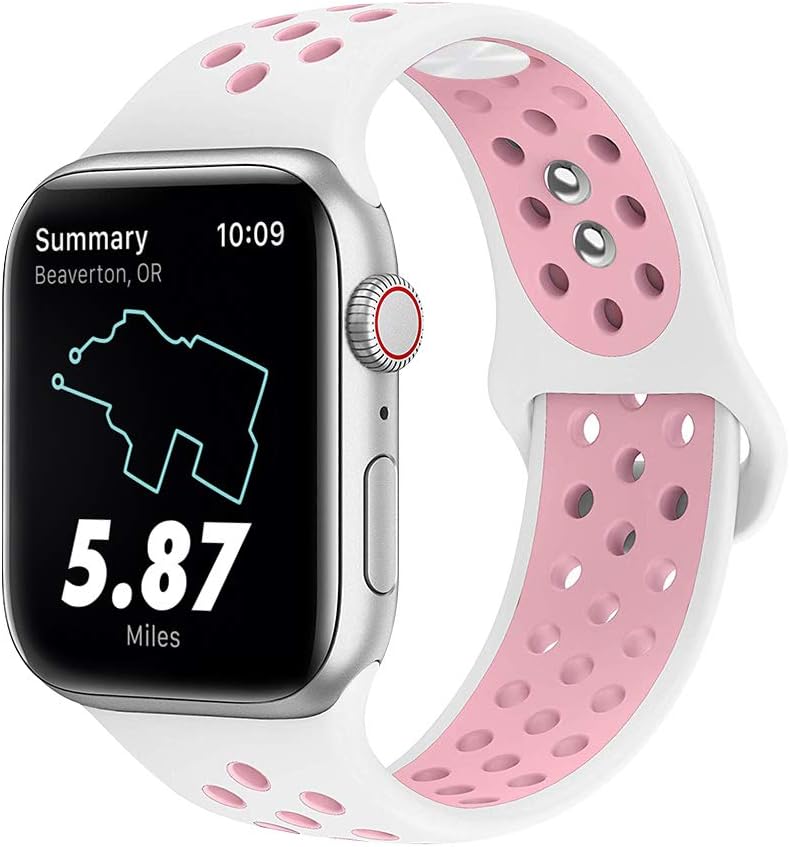 MITERV Sport Bands Compatible with Apple Watch 38mm 42mm 40mm 44mm iWatch Bands Replacement for Apple Watch Series 4 Series 3 Series 2 Series 1 Women Men 38mm/40mm M/L White/Pink