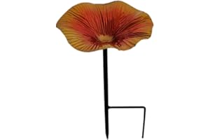 MONYPLAY Morning Glory Bird Bath Bowl with Stake Metal Purple Flower Bird Feeder Tray Creative Morning Glory Garden Stakes for Outdoors Yard Patio Decor (Orange, 25cm*14cm)