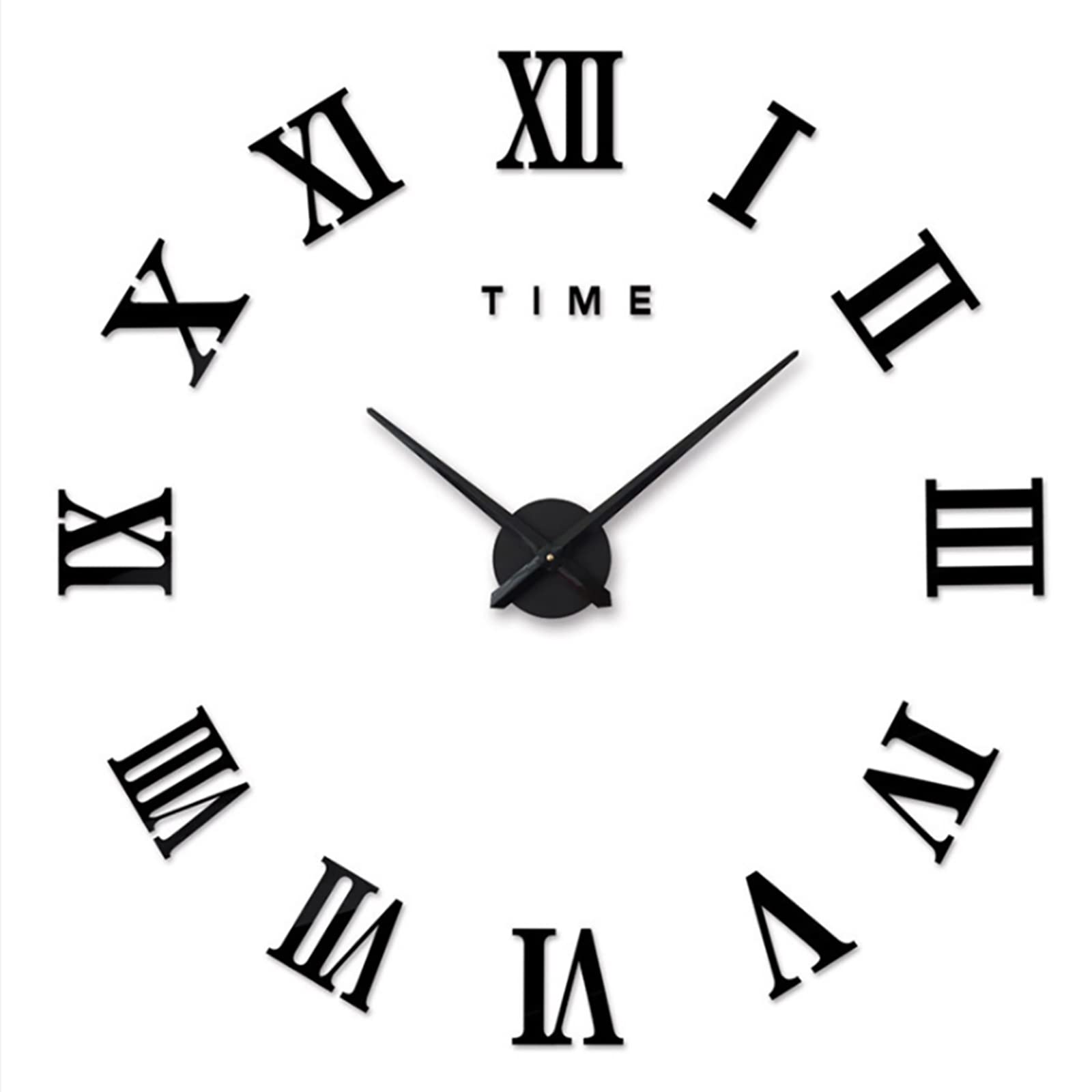 DIY Wall Clock, DIY Modern Mute Large Wall Clock, 3D Stick on Wall Clock for Living Room Kitchen Bedroom Office Home Hotel Decor Gift-Black