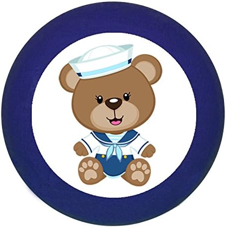 Furniture knob/Furniture knob Light Blue Dark Blue Blue Solid Beech Wood Set Boys Nursery Bear Sitting Sailor Maritime/