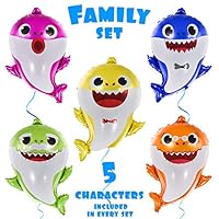 OMG Party Factory - Huge 25" Baby Shark Birthday Balloons - Birthday Party Decorations Baby Shower Supplies Helium Balloons- All Family Members Included Doo Doo (5pcs) - Globos Para Fiestas