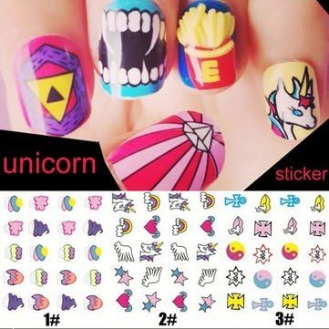 1pcs Waterproof Unicorn Decal Eyes Rainbow Pattern Nail Art Sticker (Random) by Artiz