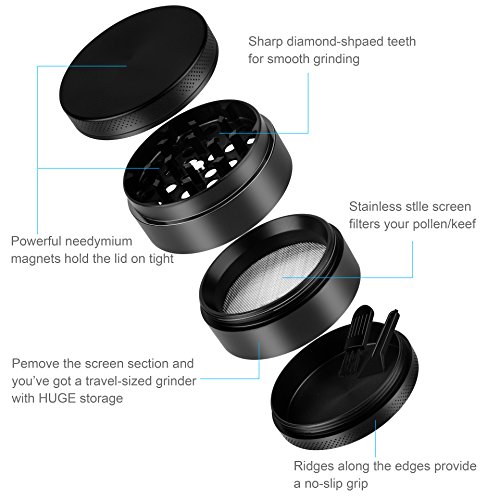 Spice Herb Grinder, 4 Piece Grinder with Pollen Scraper, Vancens
