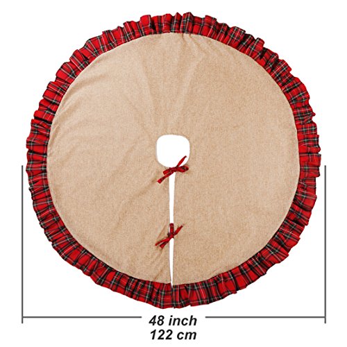 EDLDECCO 48 inch Christmas Tree Skirt Pastoral Style Plaid Black Buffalo Check Ruffle Edge Burlap Tree Skirt a Fine Decoration Gift for Home and Holiday Party