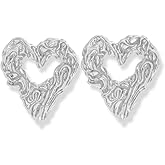 Chunky Love Heart Stud Statement Earrings Gold Silver Liquid Heart Dangle Earrings Thick Wrinkle Heart Drop Earrings Jewelry for Women Gifts