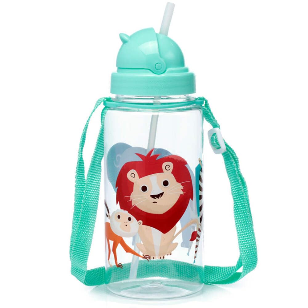 Puckator SPBOT03 450ml Children's Reusable Shatterproof Water Bottle with Flip Straw - Zooniverse