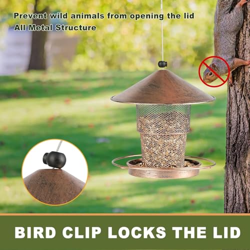 Bird Feeders for Outdoors Hanging, 2lb Large Seed Capacity Metal Feeder for Garden Patio, Mesh Tube Iron Outdoor Hanging Feeding Attract Various Birds, Including Finches and Sparrows(Brown)