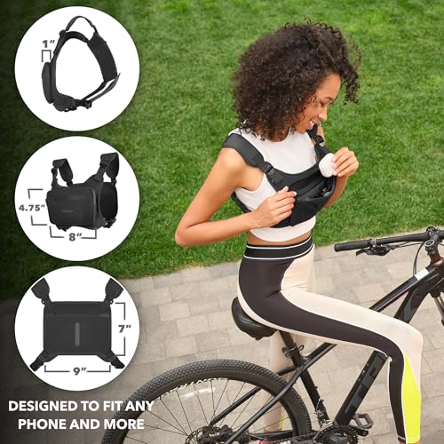 Trailoom Running Chest Pack, Water Repellent, Lightweight, Black | Men & Women Reflective Running Vest, Hidden Pocket, Phone Holder, Workout Bag for Runners, Cycling, Biking, EDC Pouch