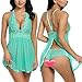 Avidlove Women V-neck Lace Babydoll Mesh Chemise Sleepwear Sexy Open Back Lingerie Green X-Large