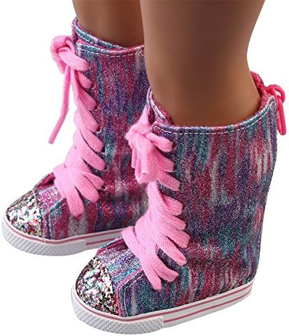 Wffo Glitter Doll Shoes Straps Boots for 18 Inch Our Generation American Girl Doll (Multicolor)