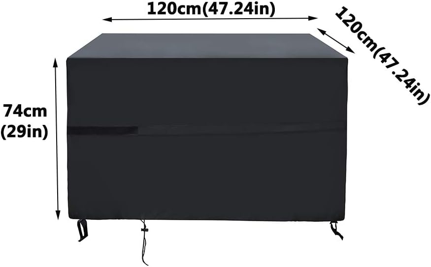 SIRUITON 120x120x74cm Cube Garden Furniture Cover,Heavy Duty Waterproof 420D Oxford Fabric Patio Set Protector with Air Vent,Rattan Cube Garden Table Cover(Square Black) - Image 3