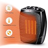 Space Heater - 1500W Portable Heater with Adjustable Thermostat, Hot & Cool Fan Modes, Tip-Over & Overheat Protection, Heat Up Fast for Under Desk Floor Office Home, Small Size with Carry Handle