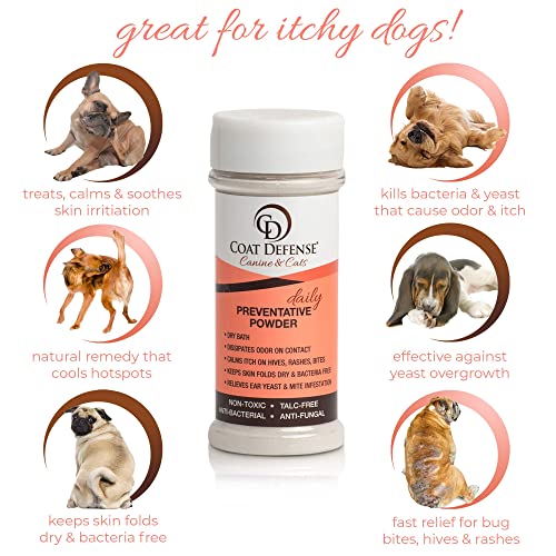 COAT DEFENSE Canine Daily Preventative Dry Powder 6 Oz Waterless Dog