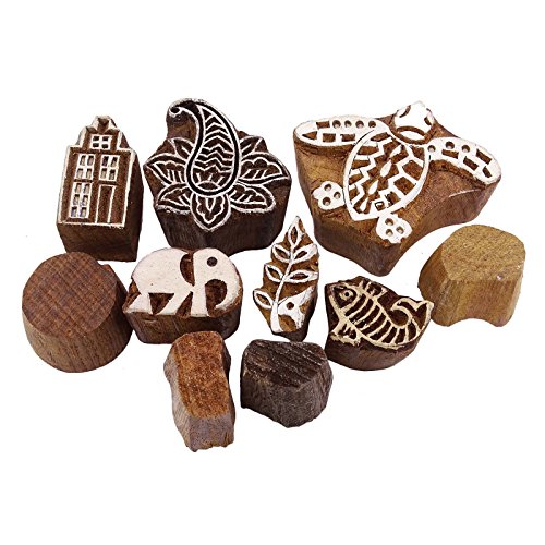 Decorative Block Hand Carved Indian Wood Block Art Textile Stamp Lot Of 10 Pieces