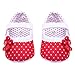 DZT1968® Baby Girl Cloth Soft Sole Round Dot Prewalker Mary Jane Shoes With Flower (L (12-18 months), Red)