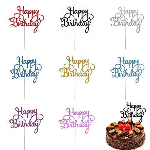 Trounistro Happy Birthday Cake Toppers, 40 pieces Cake Toppers Glitter
