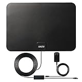 ANTV Indoor TV Antenna, 50 Mile Long Range Amplified HDTV Antenna Build in Amplifier Signal Booster, Ideal Design for both Digital and Analog Free TV Channel Reception, 10 Feet Coaxial Cable,1-Pack