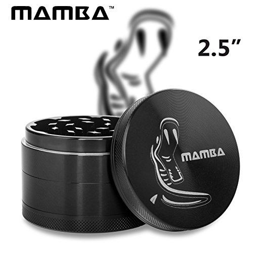 Mamba Grinders 2" Premium Spice Herb Grinder - Razor Sharp Teeth, Pollen Catcher, Scraper - Strong & Portable Plant Tobacco Grinding Accessories Tool. Create The Perfect Fluffy Grind Anywhere (Black)