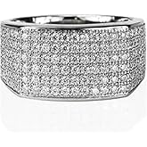 Mnyixsi Moissanite Rings for Men 925 Sterling Silver Simulated Diamond Moissanite Pave Band Statement Cocktail Rings Cluster Iced Out Lab Simulated Diamond Band Micropave Bling Wedding Ring Size 10